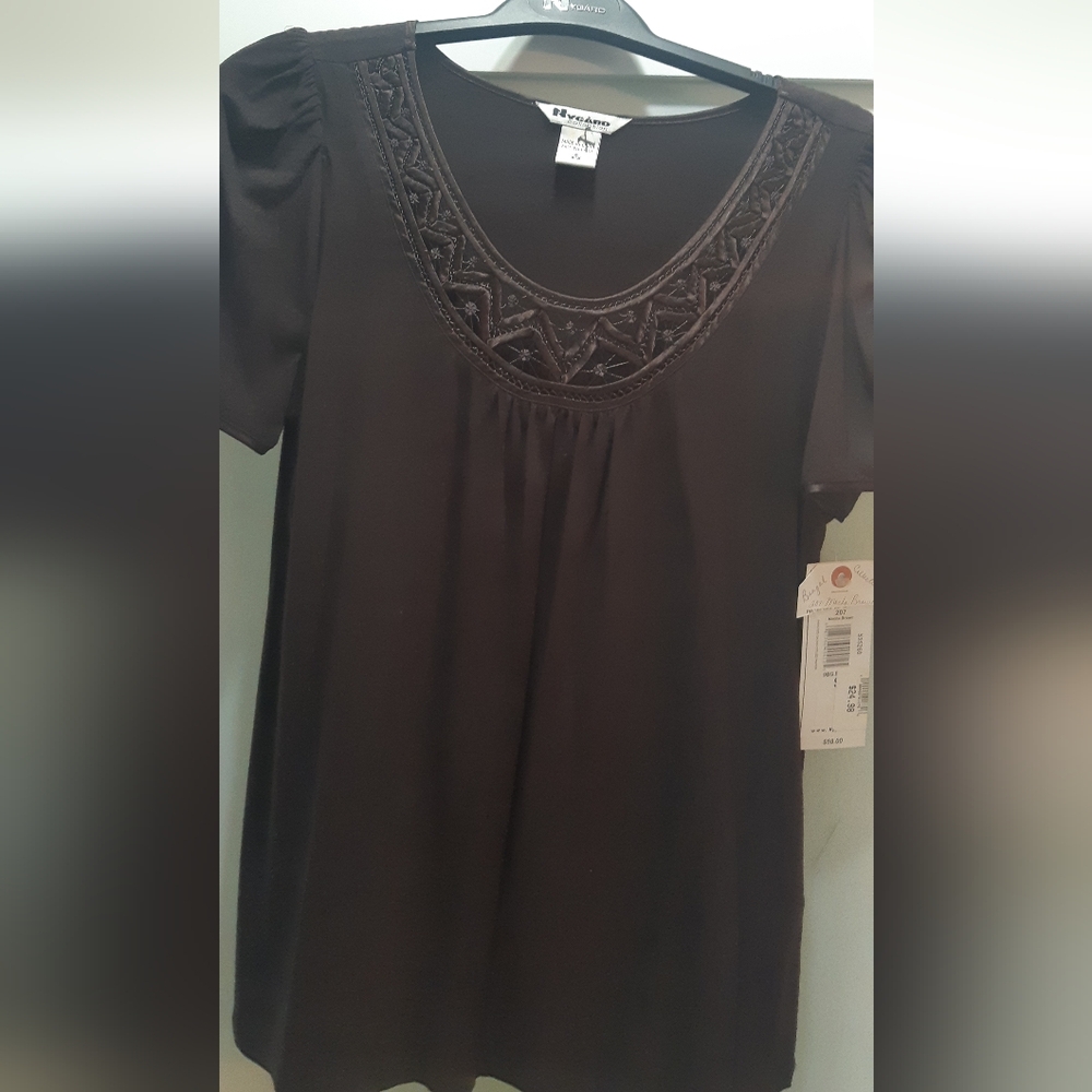 Nygard Dark Brown Embellished Short Sleeve Blouse/knit Size Small
